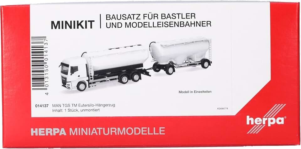 Herpa Modellbausatz MiniKit MAN TGS TM Eutersilo-Hängerzug, weiß (1 Stück), Miniatur im Maßstab 1:87, Sammlerstück, Kit für Modellbau, Kunststoff