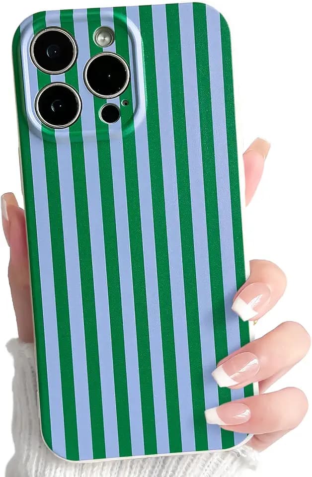 Lovmooful for iPhone 15 Pro Case Cute Color Striped Design-Blue&Green