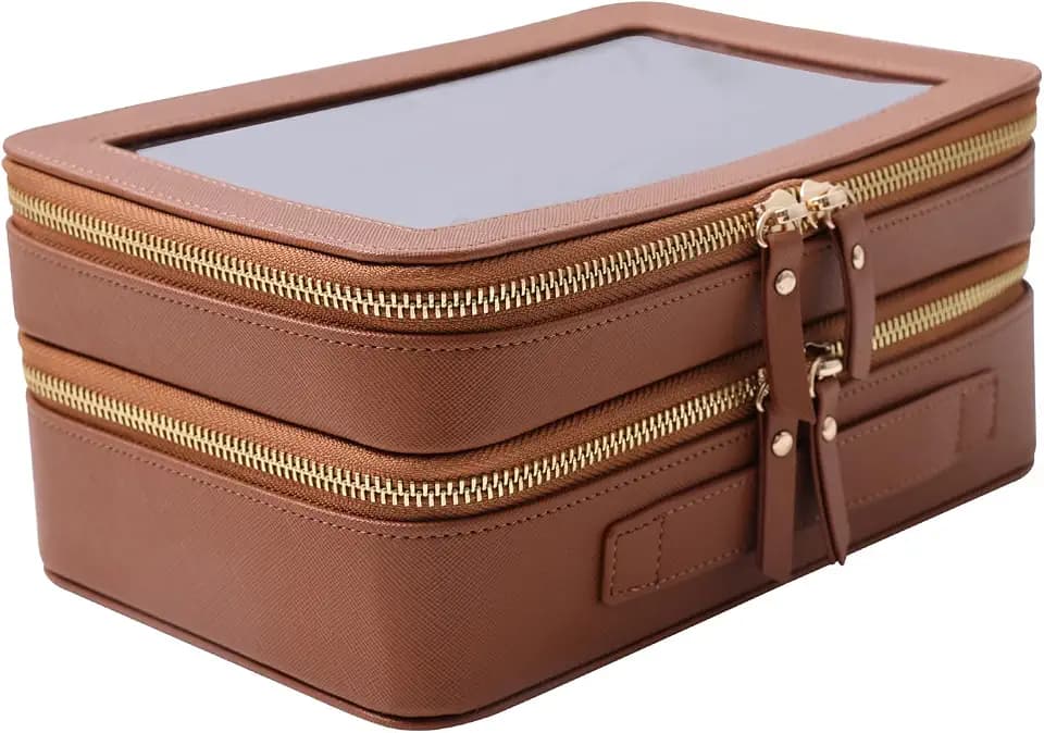 SANHECUN Clear Travel Toiletry bag Toiletry Case Carry on Travel Accessories Bag Makeup Bag Dimensions | LxWxH:9” x 6” x 4.2” (Brown, SHC-TL-2)