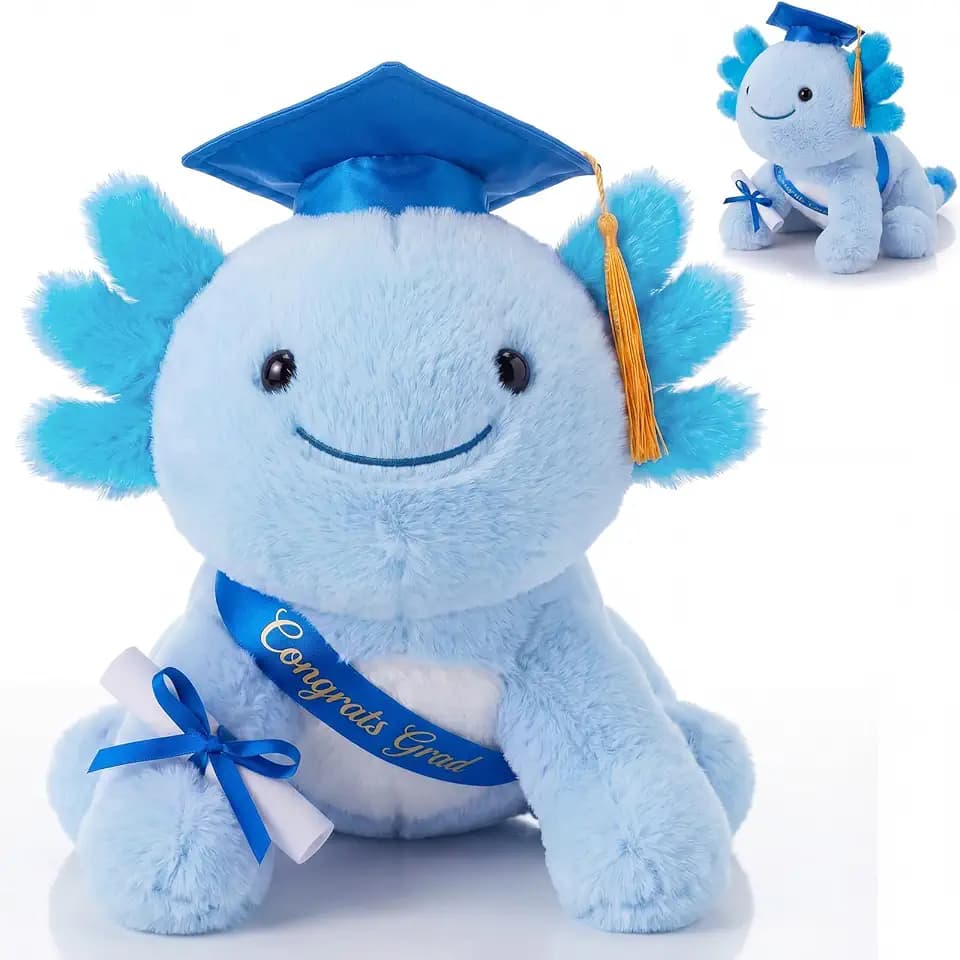 HyDren 2027 Graduation Gifts Plush Axolotl with Cap 10 Inch, Blue