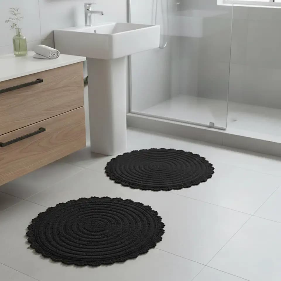 Lavish Home Bathroom Rugs, Black, 2-Piece-Set, 24”