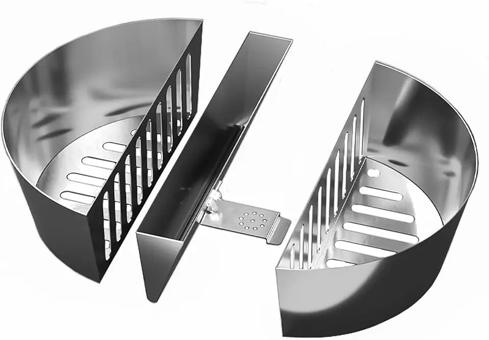 SnS Grills Slow ’N Sear FireBaskets with Water Pan – Heavy Duty Stainless Steel Charcoal Basket for 22" Weber & Similar Kettle Grills – Two Zone Cooking & Heat Management