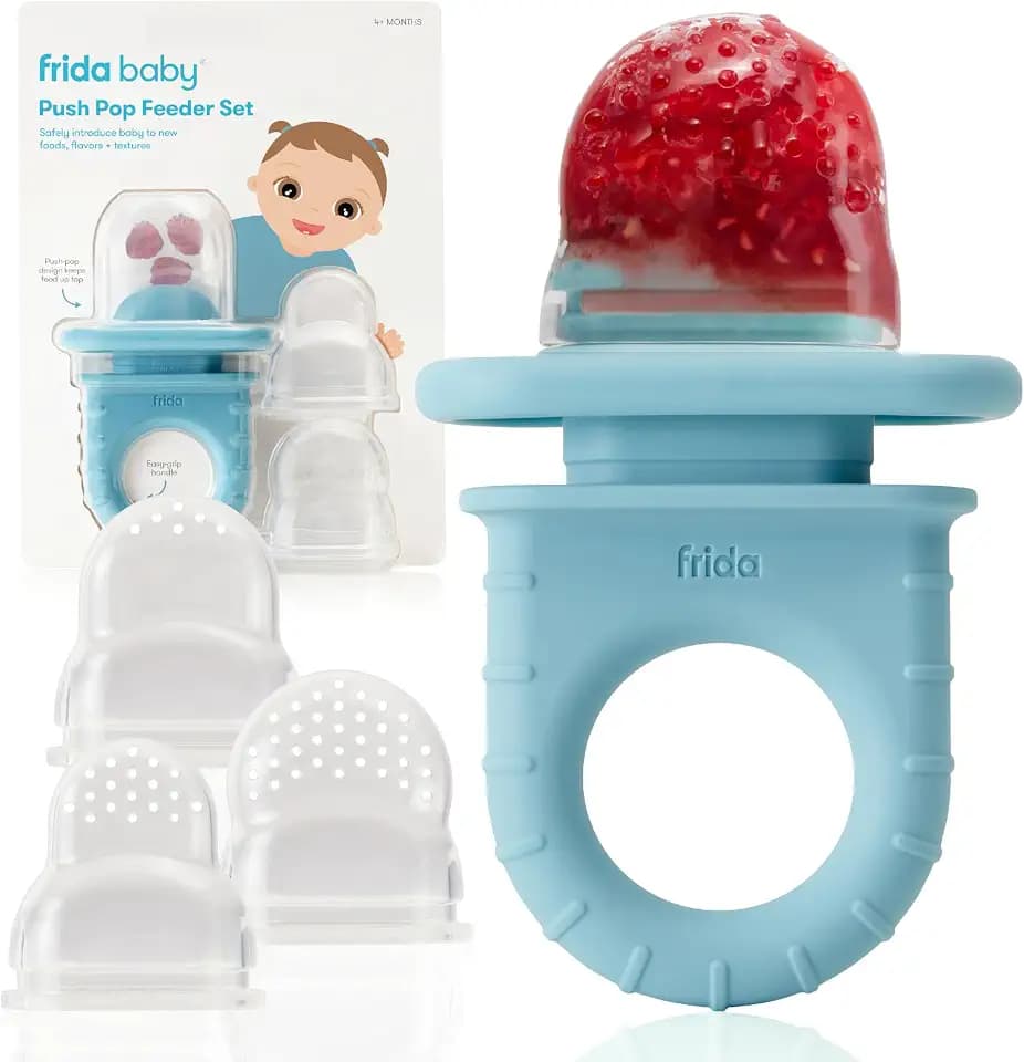 Frida Baby Push Pop Feeder, Baby Fruit Feeder, 3 Count, Blue, 3 Count, Blue