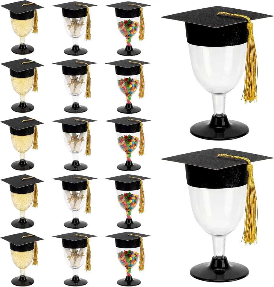 Jingmore 48 Pcs 2026 Grad Stemmed Goblet, Black Gold, 6 oz