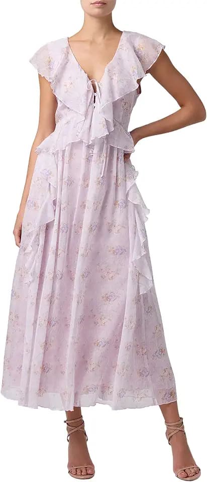 Lulus Uma Ruffle Printed Women's Casual Midi Dress
