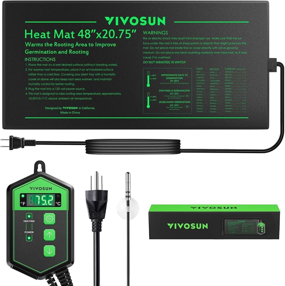 VIVOSUN 48" x 20.75" Seedling Heat Mat and Digital Thermostat Combo Set