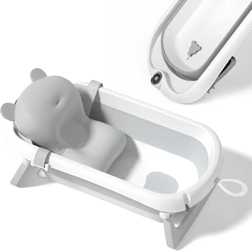 Faltbar Baby Badewanne Mit Rutschfestem Badekissen - Babywanne XXL Mit Baby Badewannensitz & Badethermometer - Von Der Geburt Bis 3 Jahre - Baby Bathtub - Geburtsgeschenke Für Mädchen & Jungen