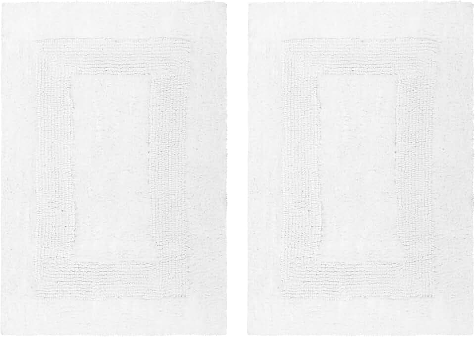 COTTON CRAFT 2 Pack Reversible Bath Mat - Soft Plush Bath Rug -17x24- White