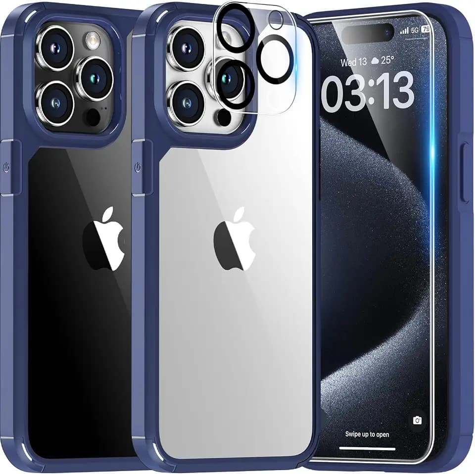 TAURI 5 in 1 for iPhone 15 Pro Case, [Not-Yellowing] [Military Grade Drop Protection] Slim Phone Case for iPhone 15 Pro Blue
