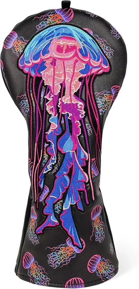 Golf Club Head Covers Driver Fairway Wood Hybrid Golf Club Headcover Leather Protector Heavy Embroidered Colorful Jellyfish