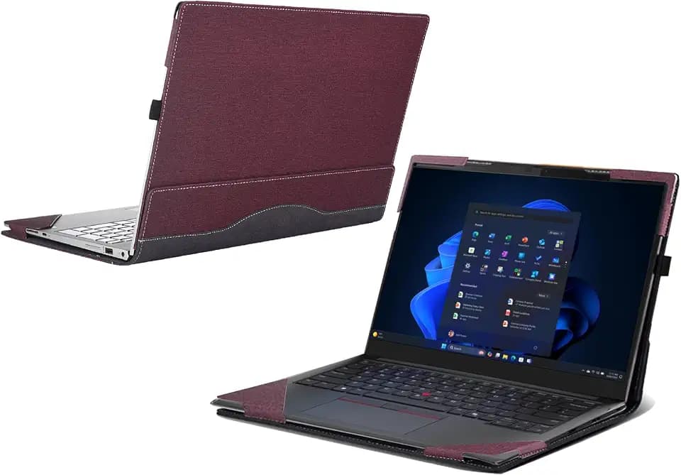 Laptop Case for Lenovo ThinkPad E14 Gen 7/Gen 8 (AMD) Laptop [not Compatible with Any Other Model] ，ThinkPad E14 Gen 7/Gen 8 (Intel) 2 in 1 PU Leather Inside Pocket Cover (Wine red)