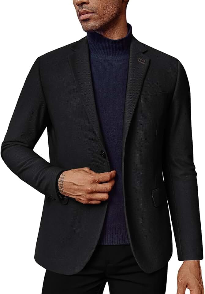 PaulJones Tweed Sakko Herren Regular Fit Sakko Vintage Strech 2 Knöpfe Elegente Anzugjacke M Schwarz