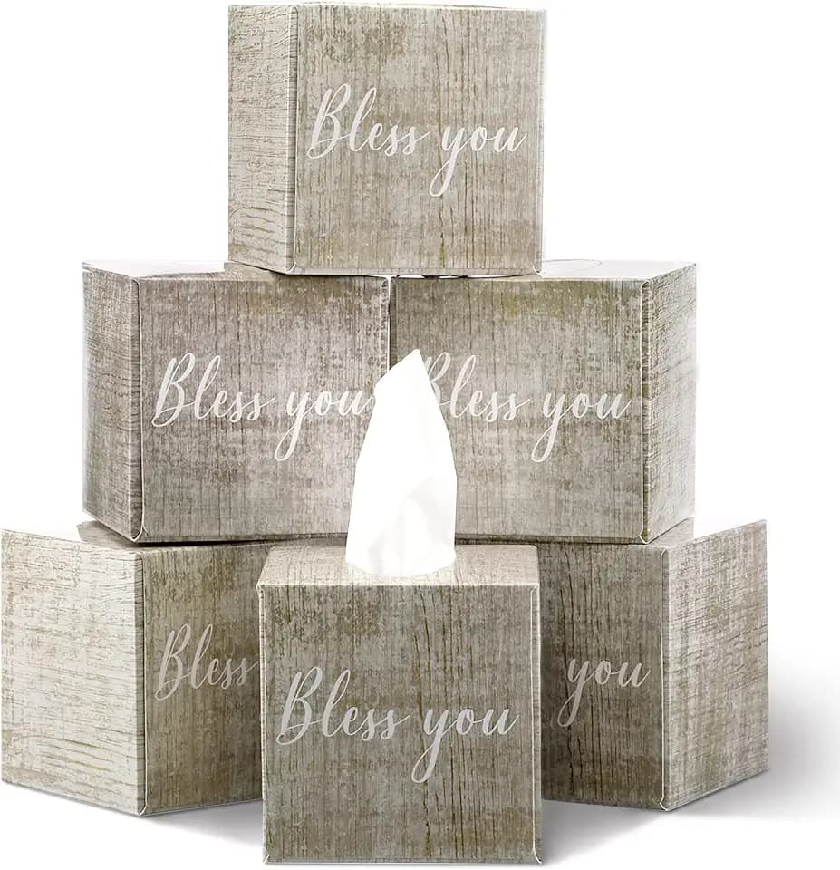 Sinmoe 6 Pack Christian Tissues Cube Boxes Bless You Facial Tissues Boxes Gifts Bulk with Vintage Wood Pattern Religious Bible Verse Face Tissue for Bless You Gift 2 Ply 80 Per Cube Box