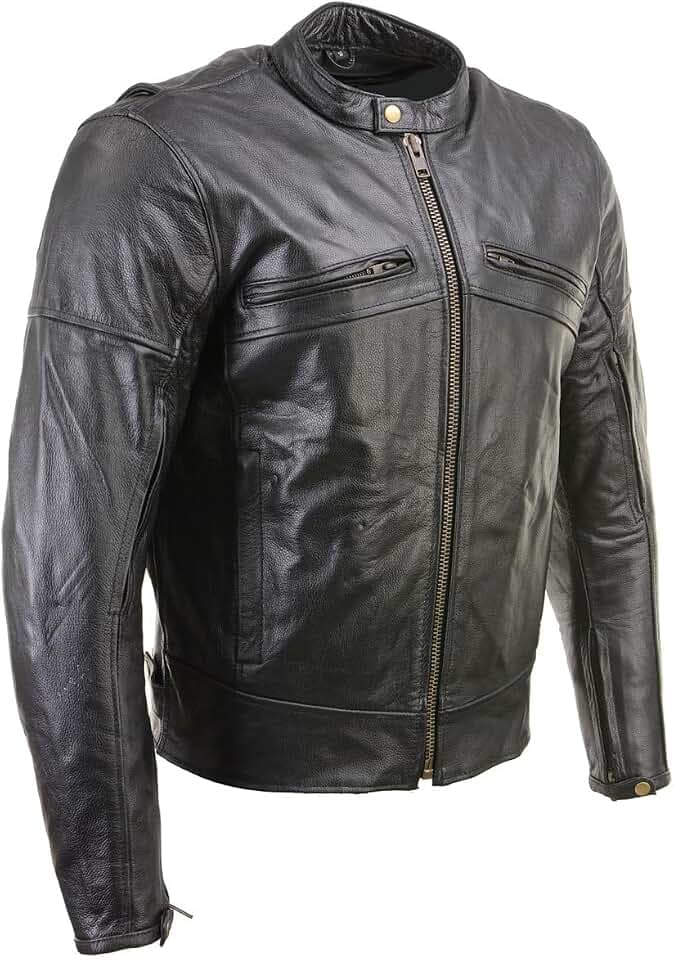 Milwaukee Leather Men's Black Leather CE Armored Biker Jacket, LKM17015