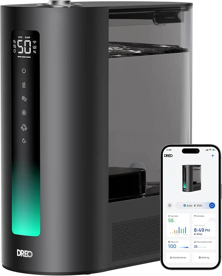DREO 6L Smart Luftbefeuchter für große Räume, Warm- und Kaltnebel für Schlafzimmer, 60 Std. Laufzeit, präziser Feuchtigkeitssensor, Aromadiffusor und kompatibel mit Alexa.