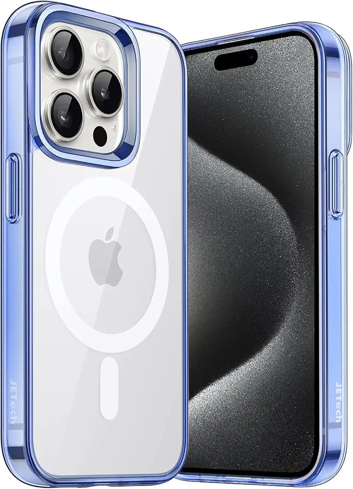 JETech Magnetisch Hülle für iPhone 15 Pro 6,1 Zoll Kompatibel mit MagSafe Kabellosem Laden, Stoßfest Handyhülle, Schutzhülle Kratzfeste Transparente Rückseite (Dunkelblau), 5514C