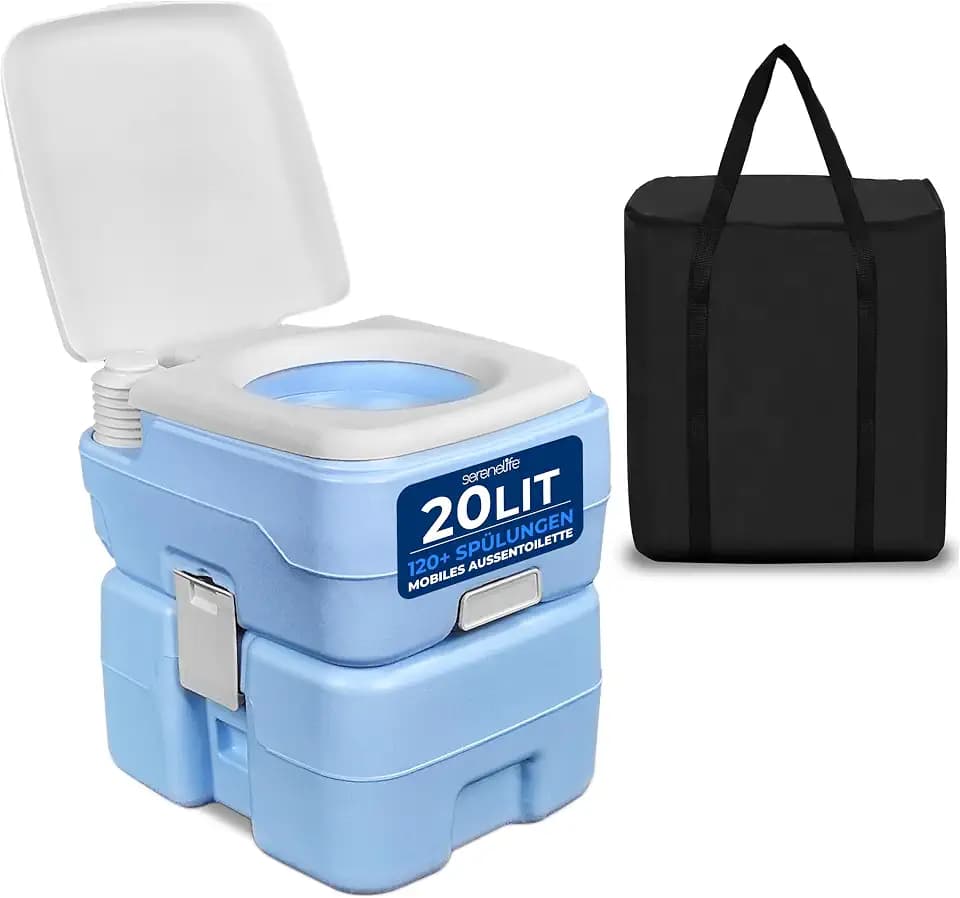 SereneLife Campingtoilette - Tragbare Chemietoilette mit 20L Abwassertank & 12L Frischwassertank - Mobiles WC für Camping, Reisen, Kinder & Erwachsene - Bis zu 120 Spülungen - Leicht (5,2kg) & Kompakt