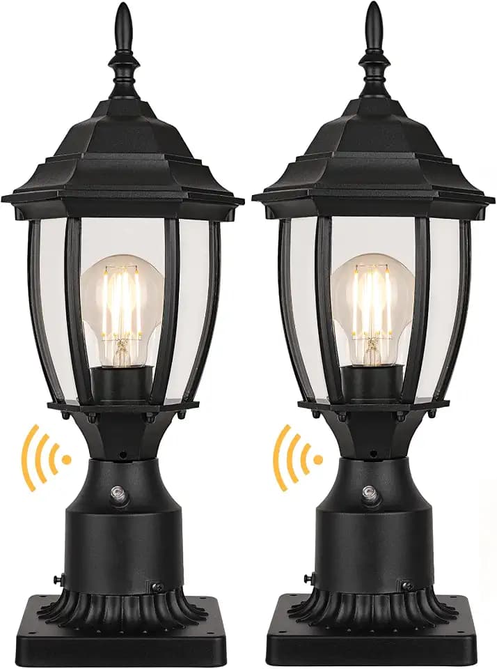 Hardwired 120V Dusk to Dawn Outdoor Post Light 2 Pack, Waterproof Aluminum Pole Light Fixture with Pier Mount Base, Exterior Lamp Post Lantern Head with Clear Glass for Garden Yard Patio Pathway