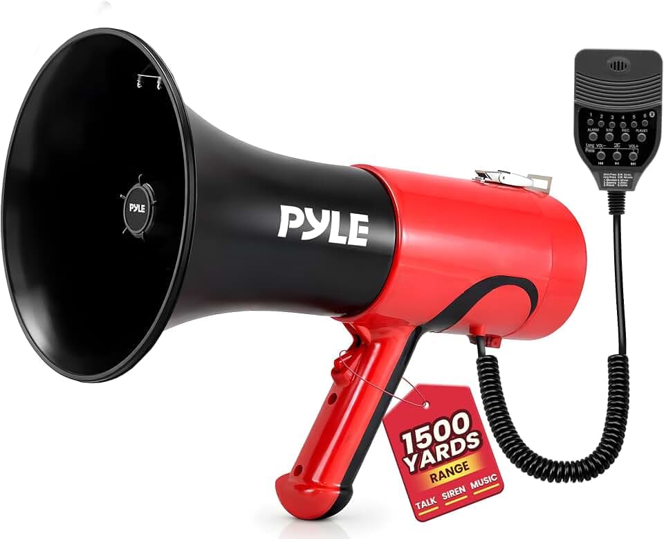 Pyle Portable Megaphone Bullhorn - Bluetooth Compatible PA Speaker with Built-in Voice Changer, 1500 Yard Range, Siren, 100W Adjustable Vol Control, Loudspeaker for Outdoor Sports & Safety Drills