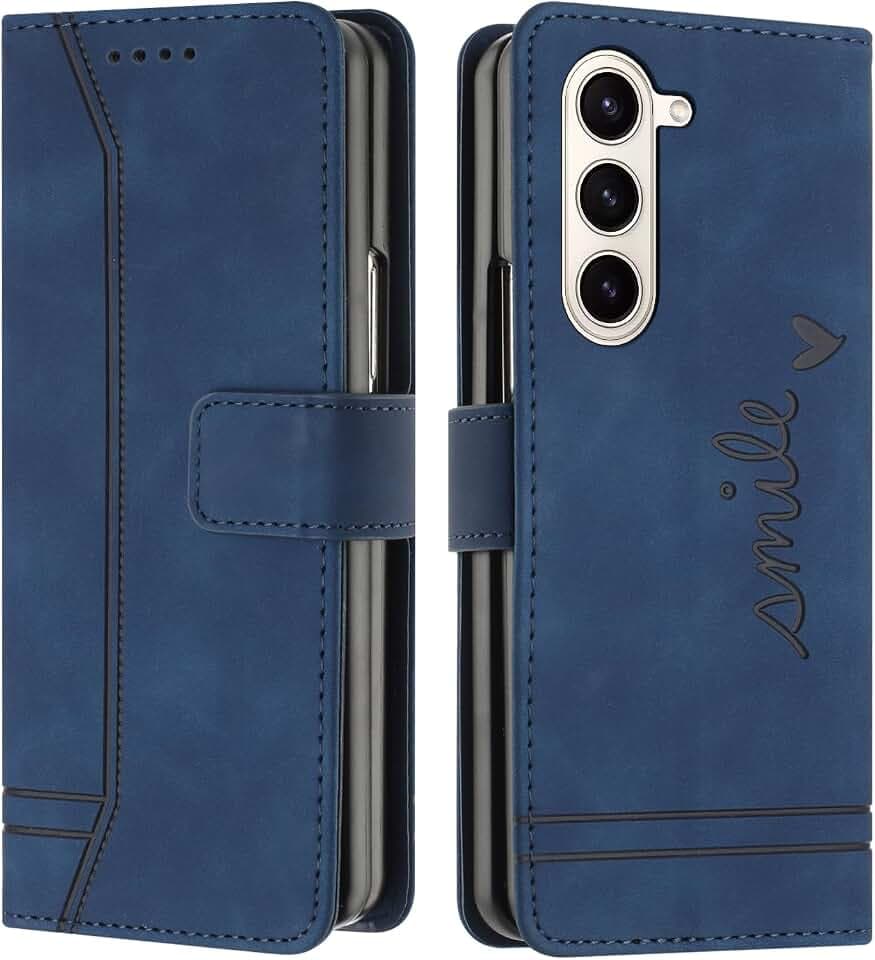 Kompatibel mit Samsung Galaxy Z Fold 6 Hülle, Handyhülle Samsung Galaxy Z Fold 6, Leder Schutzhülle Tasche Wallet [Standfunktion] Cover Flip Case für Samsung Galaxy Z Fold 6 Klapphülle (Blau)