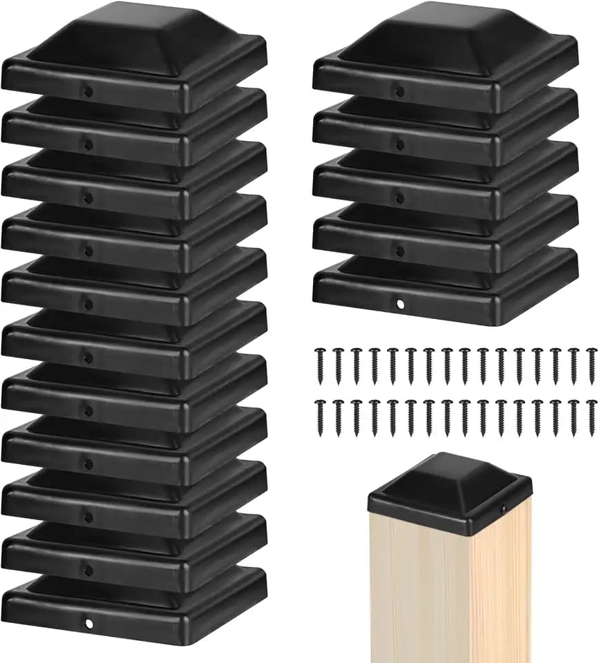 DBREAKS 16 Stück Pfostenkappen 9x9 cm, Abdeckkappen für Pfosten, Zaunpfosten Kappen, Kunststoff Pfostenkappe, Quadratische, Inklusive Schrauben, für Holzpfosten