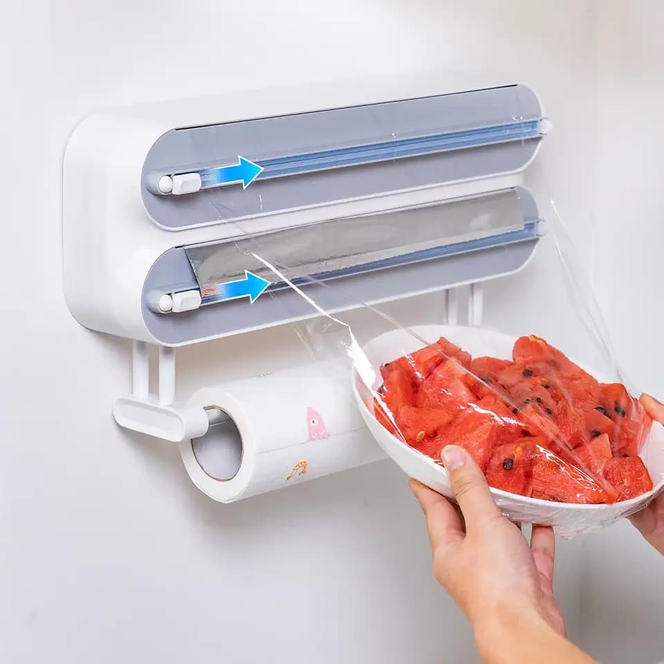 Wandrollenhalter Küche Küchenrollenhalter,Alufolienspender Und Frischhalte Wand Folienschneider,3-In-1 Magnetischer Frischhaltefolienspender Für Küche Aufbewahrung Organisation