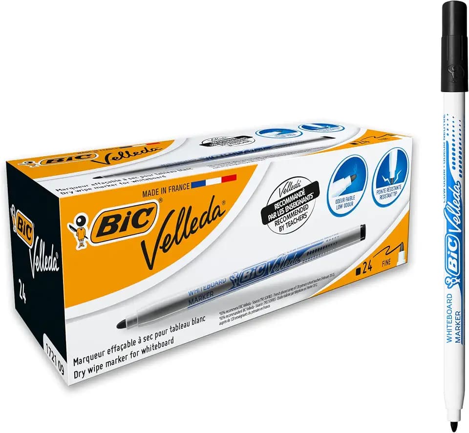 BIC Velleda 172109 Ketone Whiteboard-Marker (runde Spitze, 1,5 mm) Packung à 24 Stück schwarz