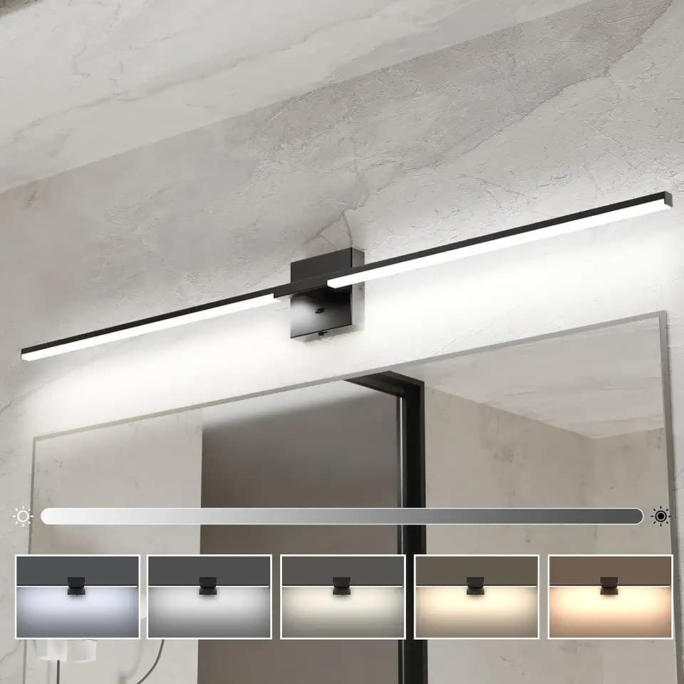 Ensenior 48" Modern Black Bathroom Vanity Lights, Built-in Dimmer, 5CCT