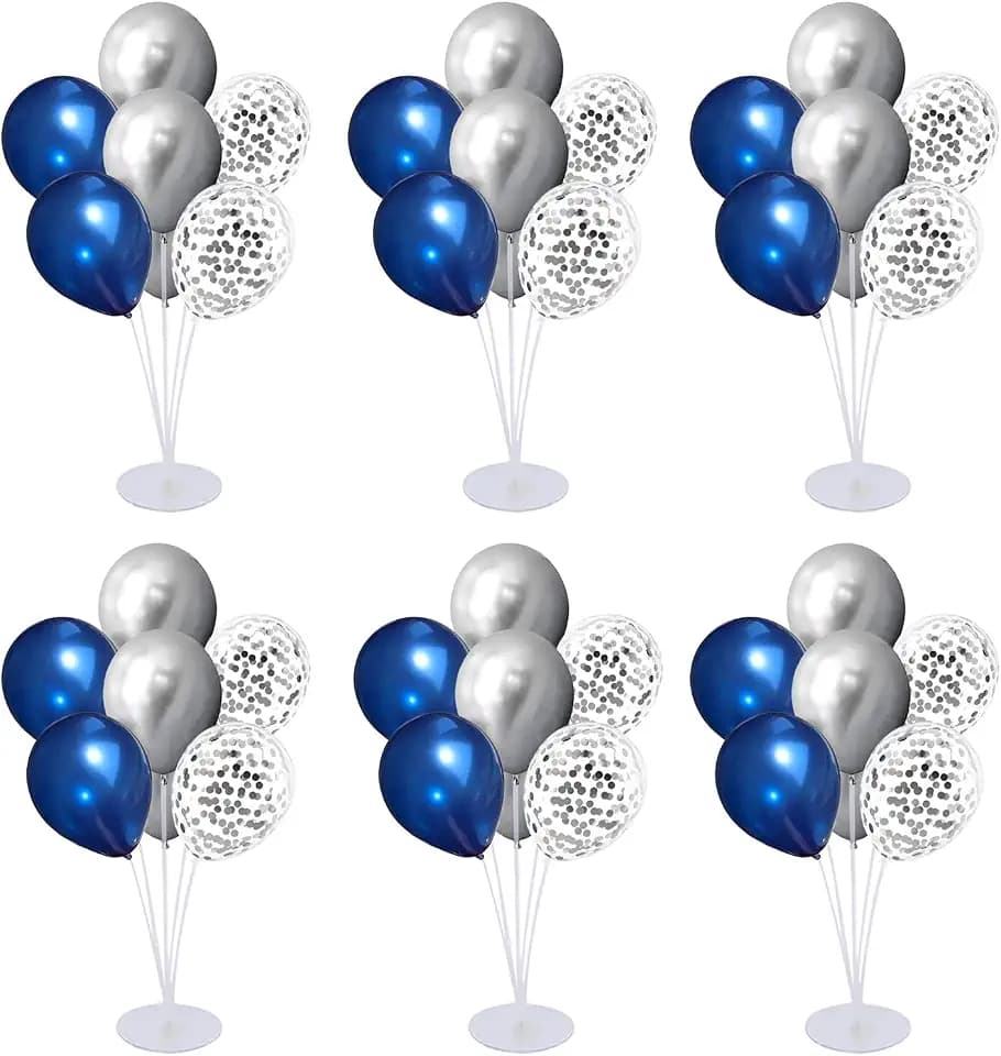 6 Set Balloon Stand Kit for Table Centerpieces With Balloon and Base Party Decorations for Birthday Wedding Retirement Graduation Baby Shower (Navy Silver)