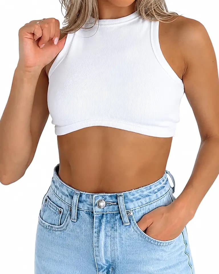 Abardsion Women's Crew Neck Racerback Knit Ribbed Crop Tank Tops