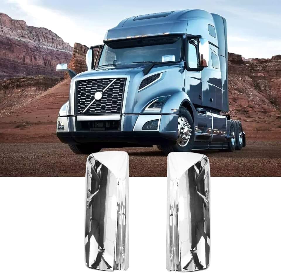 Grandroad Auto Chrome Door Mirror Covers Pair Set Compatible with Volvo VNL VNM Trucks 2004-2017, Left Driver and Right Passenger Side for Volvo Mirror Cover