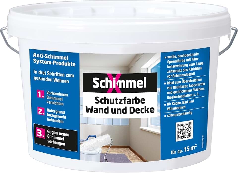 Schutzfarbe Wand und Decke 2,5 l | hochdeckende Spezialfarbe | für Küche, Bad und Wohnbereich | scheuerbeständig | Lösemittelfrei | Innenbereich