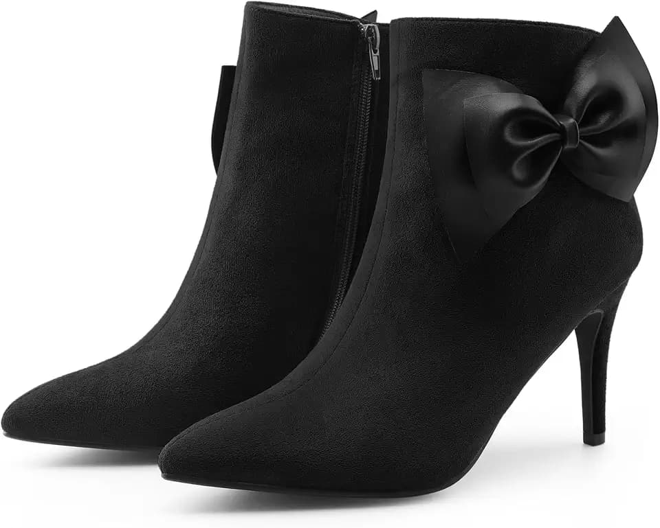 Allegra K Damen Stiefeletten mit spitzem Zehenbereich, Schleife, Stiletto-Absätze