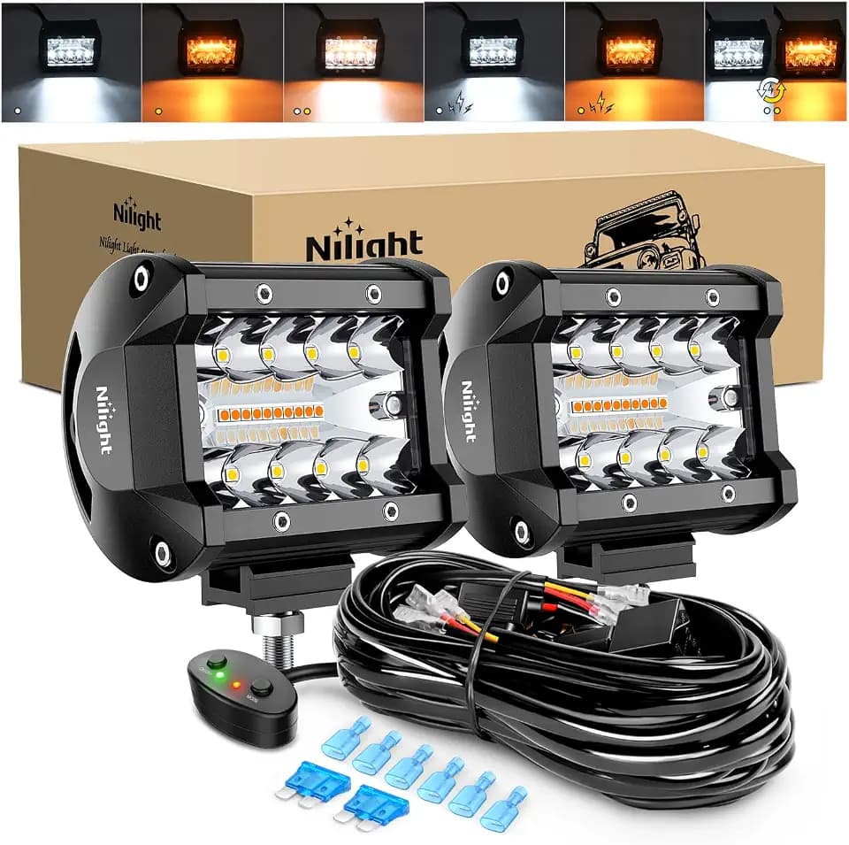 Nilight 4inch Amber White Strobe 6 Modes 60W LED Pod Light
