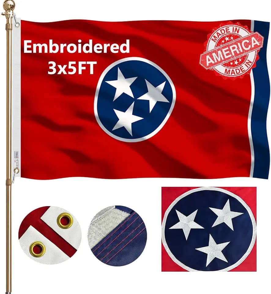 Embroidery Tennessee Flags 3x5 Outdoor Heavy Duty Double Sided 340D Nylon Vivid Color Anti-Fading with 2 Brass Grommets for Home/Company/Indoor Outdoor Decoration
