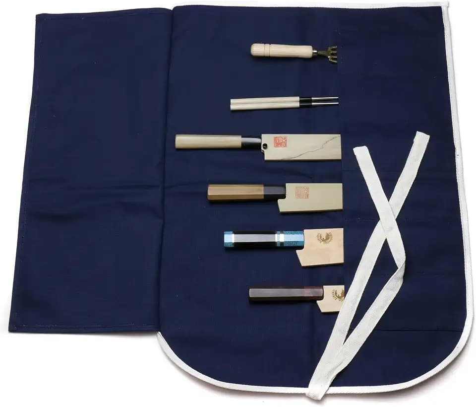 Yoshihiro Cotton Knife Pouch/bag Japanese Sushi Chef Knife Accessories (6 Slots) (Dark Navy)