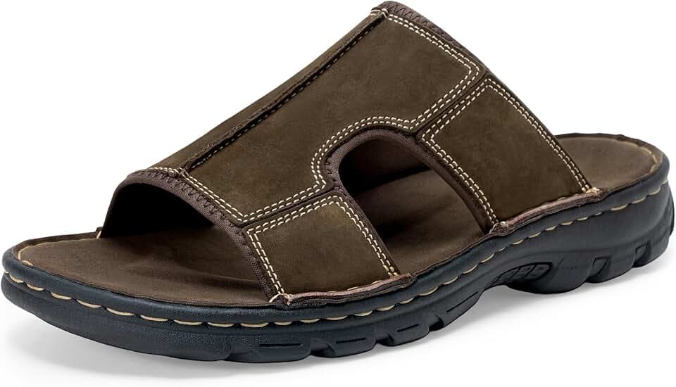Jousen Mens Bonded Leather Sandals Slip-On Slides with Arch Support