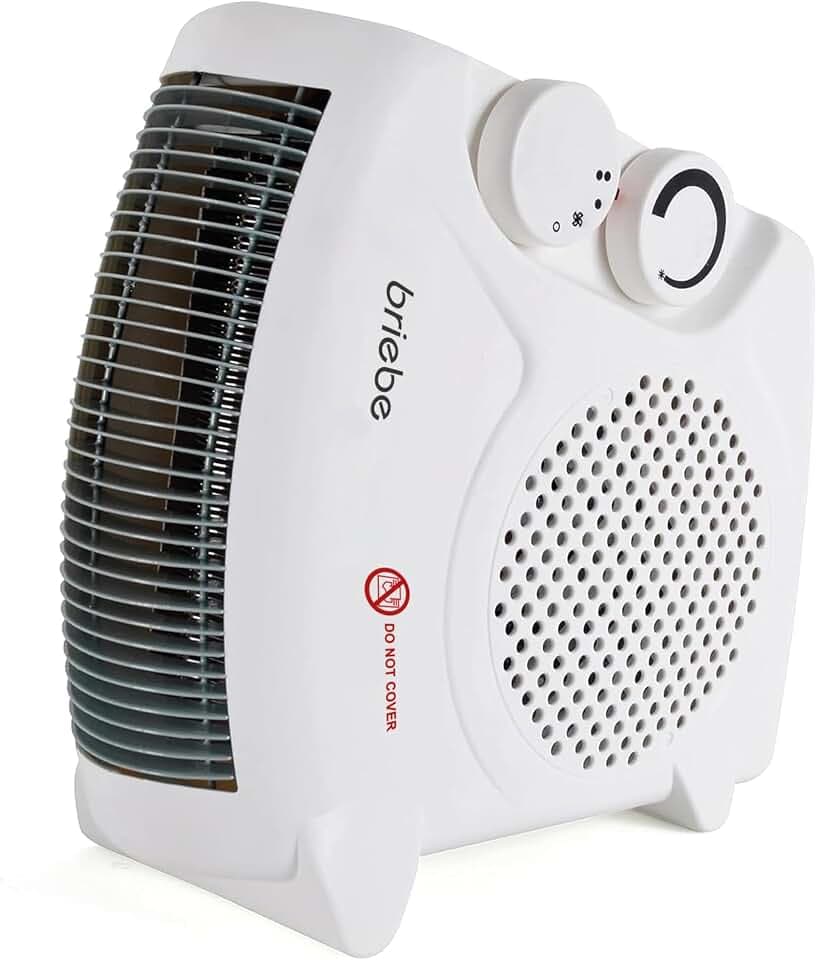 briebe Heizlüfter Tragbarer Elektro-Thermoventilator Mit Thermostat, 2000 W, Überhitzungsschutz, 2 Heizstufen, Kalt-/Warmluft, Leise Für Bad & Räume Bis 20 m², Weiß