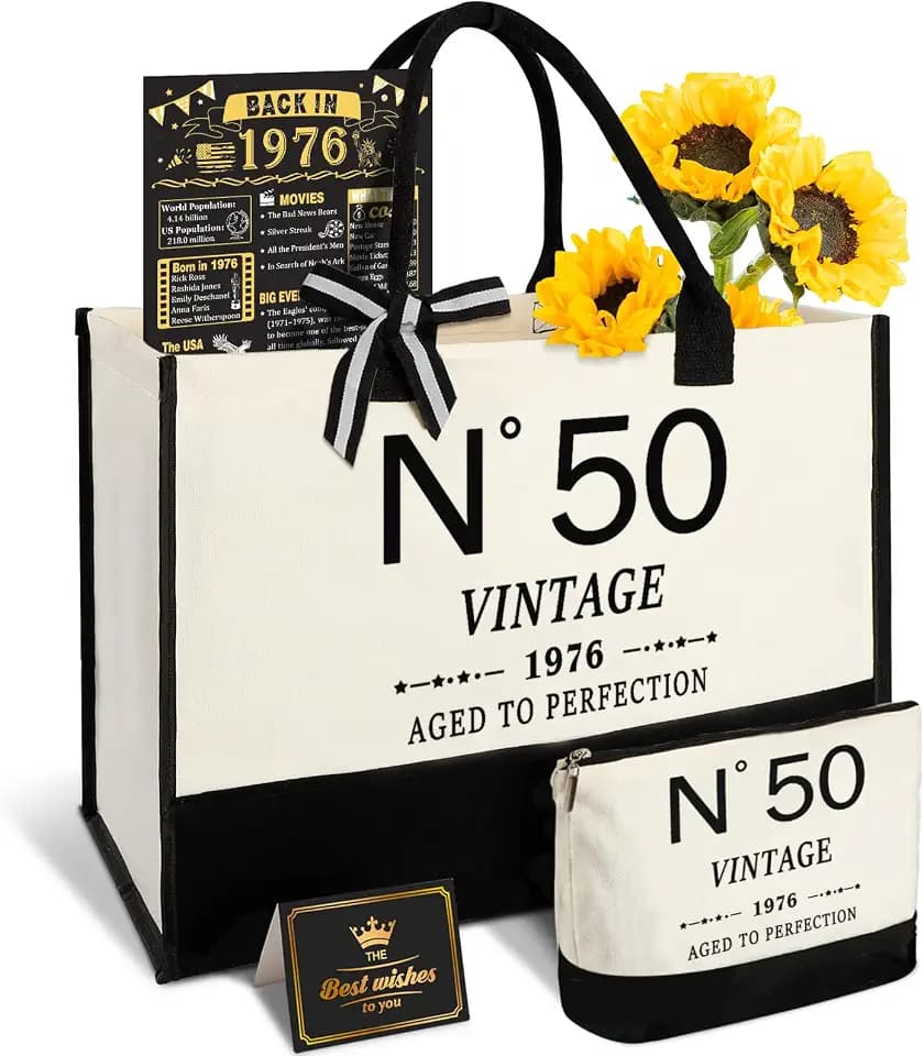 50th Birthday Gift for Women-N°50 Canvas Tote Bag,Makeup Bag,Back in Poster