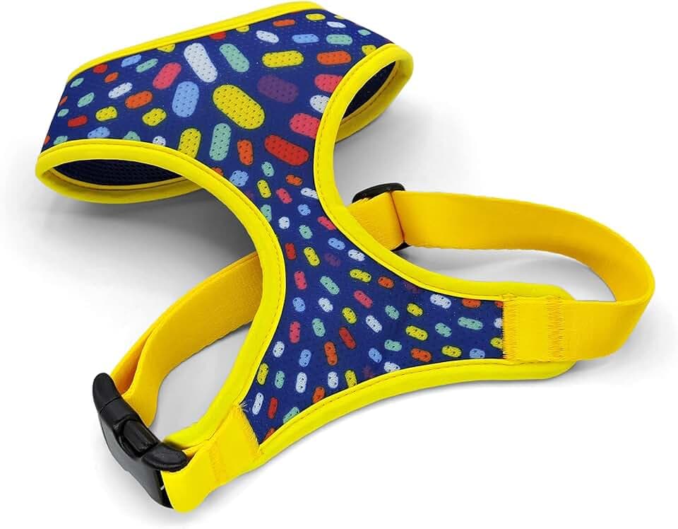 MORSO® Air Mesh Atmungsaktives Hundegeschirr für kleine Hunde, blau und gelb, Größe S