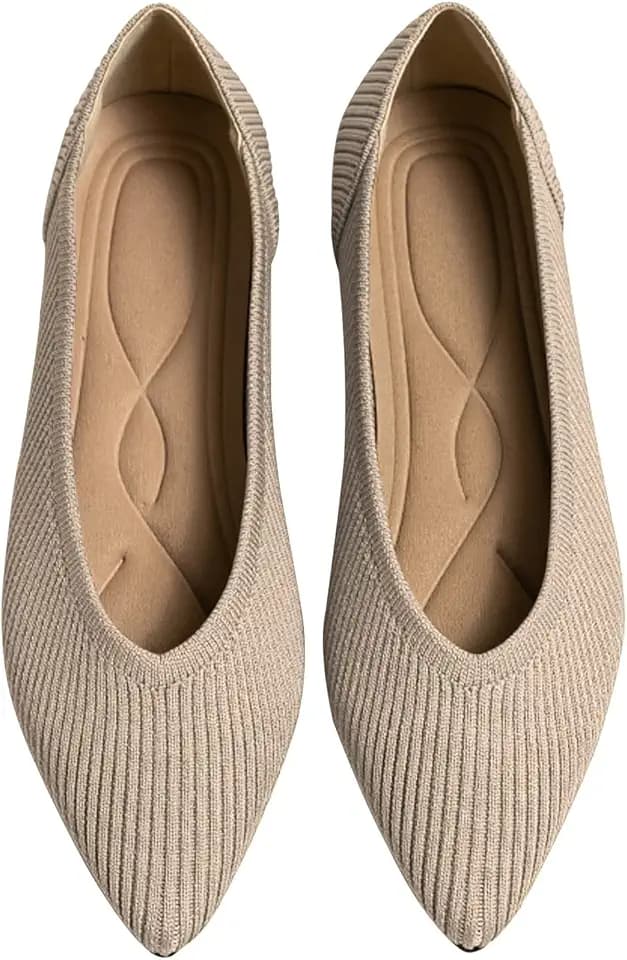 TINGRISE Women's Flats Shoes Pointed Toe Knit Ballet Comfortable Dressy Slip On Flat
