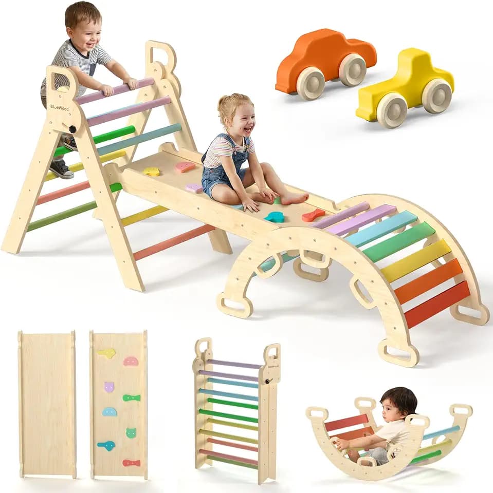 BlueWood Pikler Triangle Set with Safe Handle, Climbing Toys for 1-3 Year