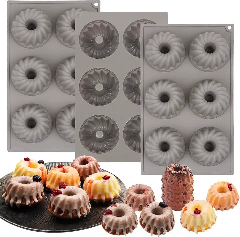 3Pcs Mini Fluted Tube Cake Pans for Baking, 6-Cavity Silicone Cake Pan Nonstick, Small Cake Silicone Mold for Cupcakes, Donuts, Cornbread, Brownies, Jellies