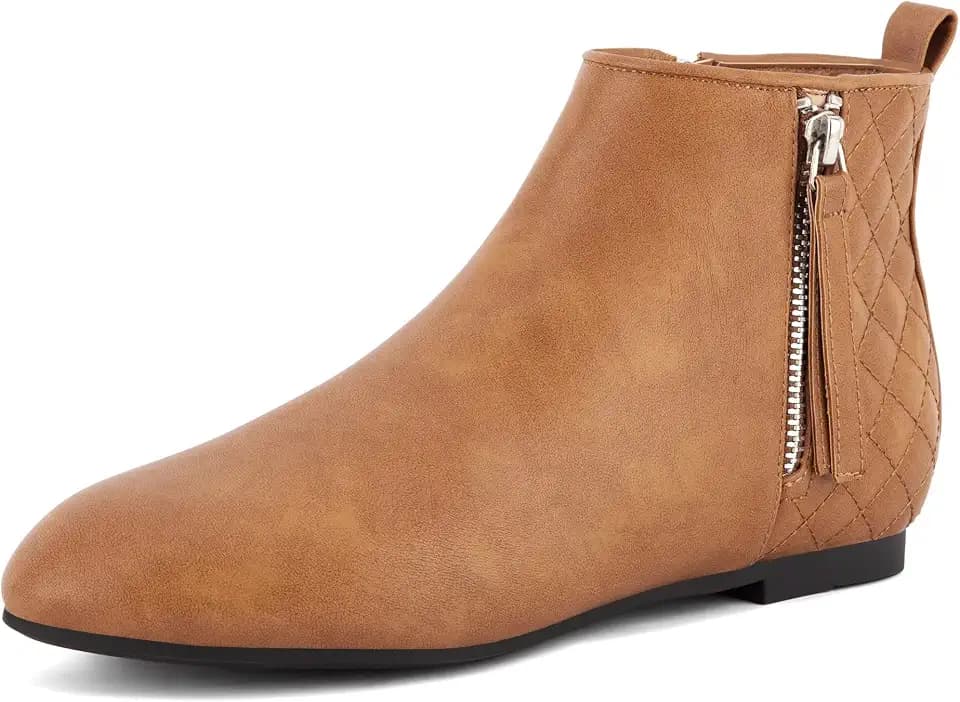 MaxMuxun Women's Ankle Boots Flat Round Toe Side Zip Booties