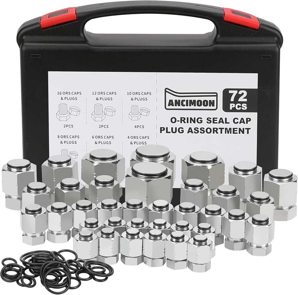 72PCS ORFS Flat Face Seal Cap and Plug Kit, Hydraulic Flat Face Fittings For Hose, 36PCS O-Ring Replacement