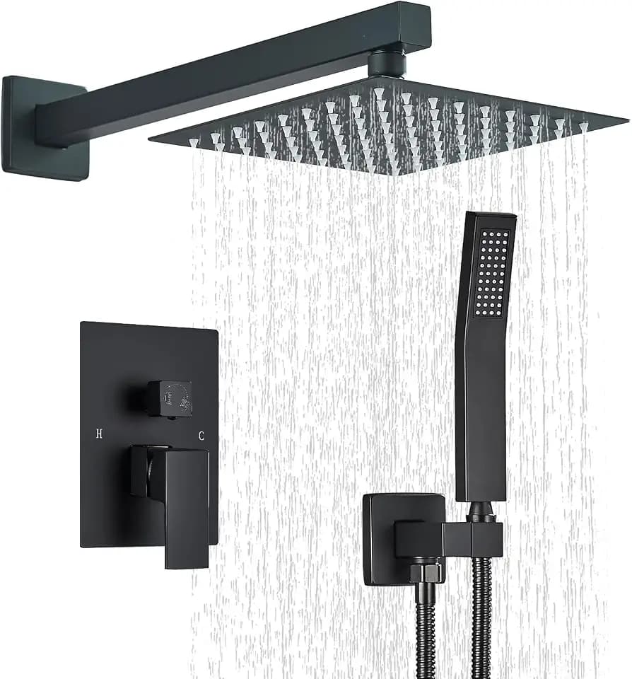 Shower Faucet Set with Handheld 8 Inch Matte Black Shower Head