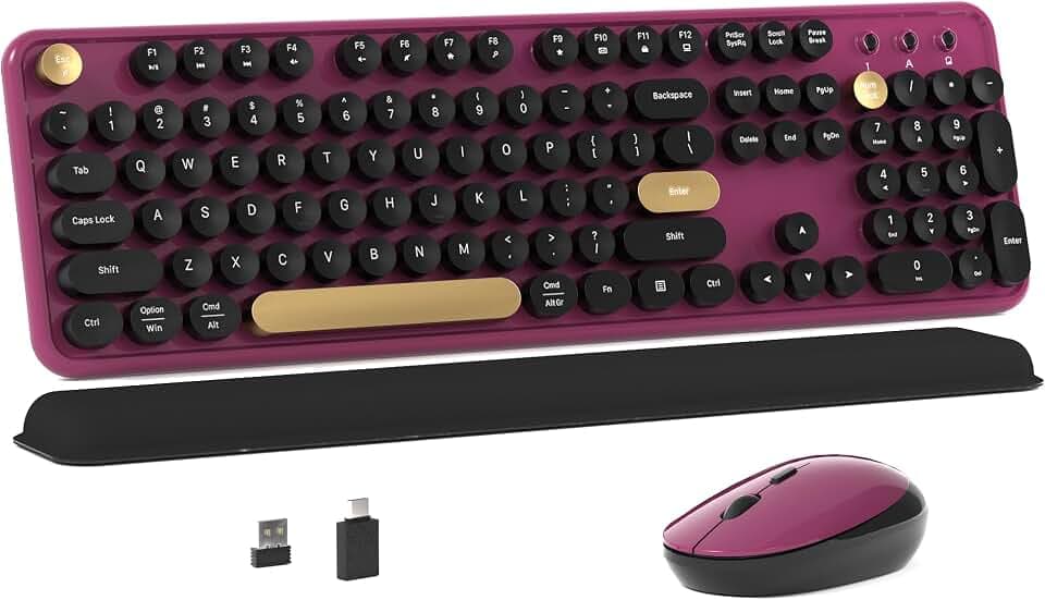 Colorful MPTOG Wireless Computer Keyboard and Mouse Combo (Black-Claret)
