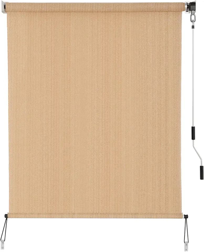 SEEYE Outdoor Sunshade Roller Shades 6' W x 6' H, Cordless Roll Up Shade Blinds Privacy Screen with 90% UV Protection, Exterior Patio Shade Cloth for Porch Pergola Balcony Backyard Windows, Walnut