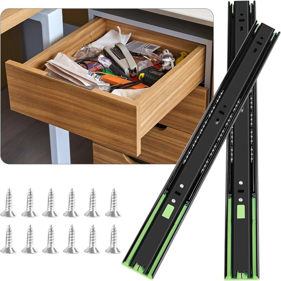 18 inch Soft Close Drawer Slides 6 Pairs Ball Bearing Full Extension Cabinet Drawer Slides 3 fold, Side Mount, 100 LB Capacity Heavy Duty Drawer Slide 18" Black
