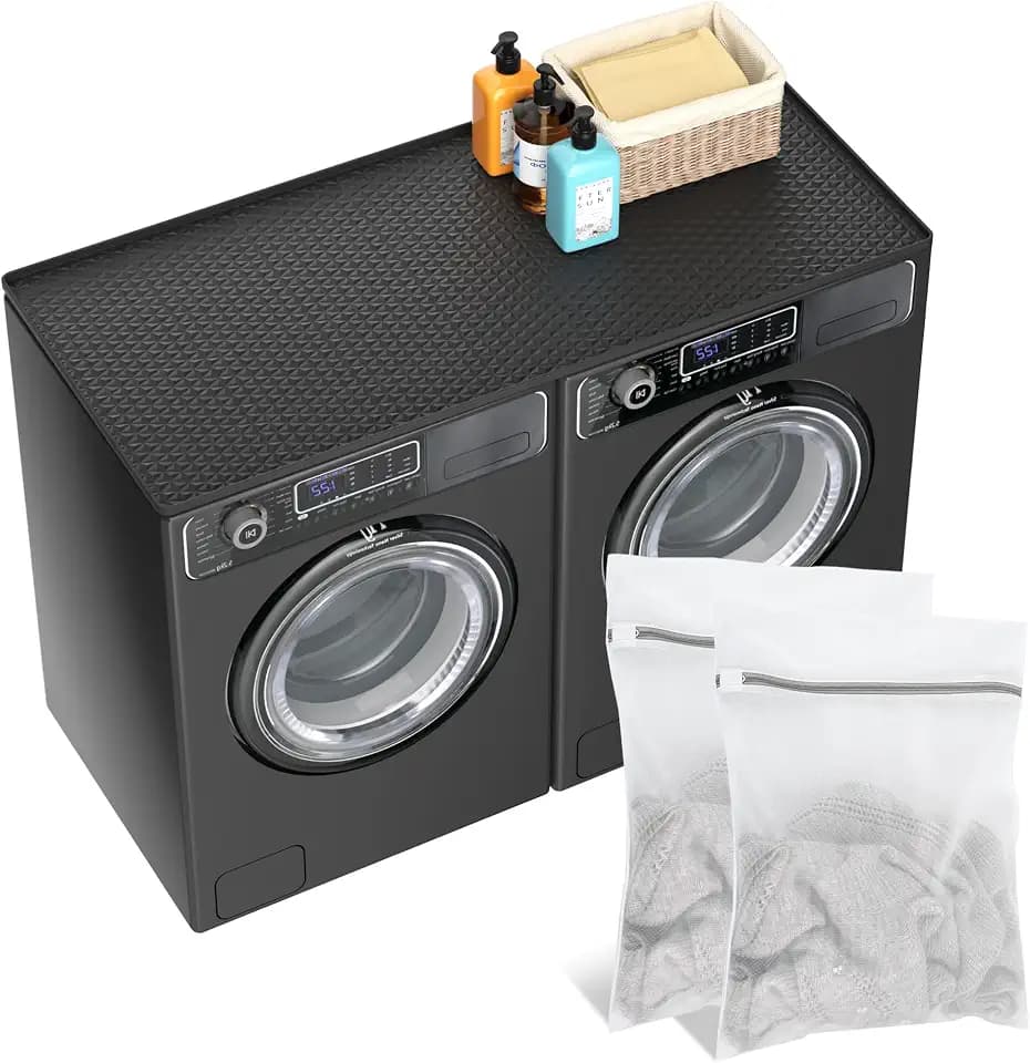 54" x 27.5" Washer Dryer Topper Mat with 2 Laundry Bags, Black